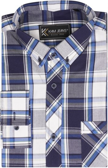 Kam Jeans 6301 LS Casual Check Shirt Navy - Overhemden - Overhemden Grote Maten Heren