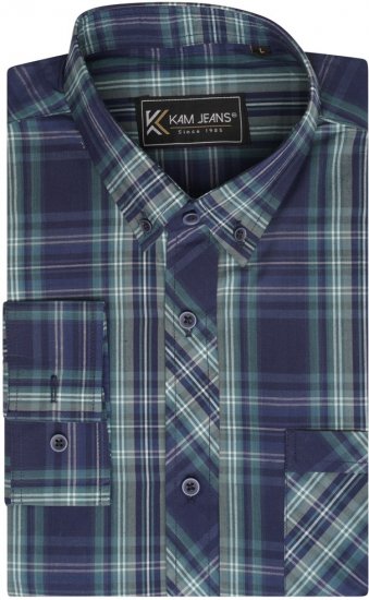 Kam Jeans 6301 LS Casual Check Shirt Teal - Overhemden - Overhemden Grote Maten Heren