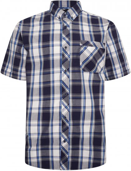 Kam Jeans 6301 Casual Check Short Sleeve Shirt Navy - Overhemden - Overhemden Grote Maten Heren