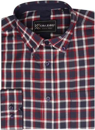 Kam Jeans 6303 Long Sleeve Casual Check Shirt Navy - Overhemden - Overhemden Grote Maten Heren