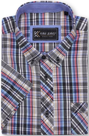Kam Jeans 6313 Casual Check Short Sleeve Shirt Grey - Overhemden - Overhemden Grote Maten Heren