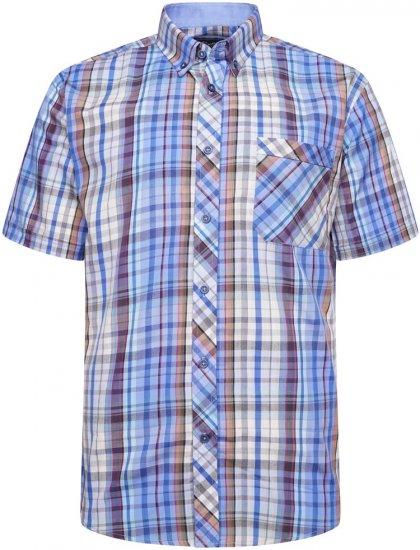 Kam Jeans 6315 Casual Check Short Sleeve Shirt Sky Blue - Overhemden - Overhemden Grote Maten Heren