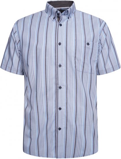 Kam Jeans 6320 Casual Stripe Short Sleeve Shirt Sky Blue - Overhemden - Overhemden Grote Maten Heren