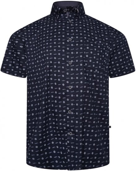 Kam Jeans 6325 Dobby Print Short Sleeve Shirt Black - Overhemden - Overhemden Grote Maten Heren