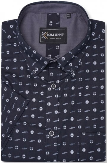 Kam Jeans 6325 Dobby Print Short Sleeve Shirt Black - Overhemden - Overhemden Grote Maten Heren