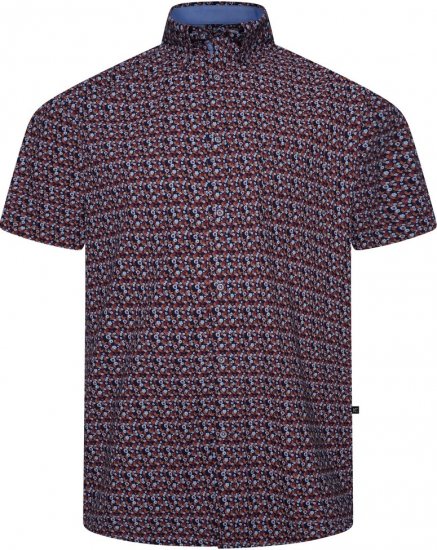 Kam Jeans 6326 Mini Floral Print Short Sleeve Shirt Navy - Overhemden - Overhemden Grote Maten Heren