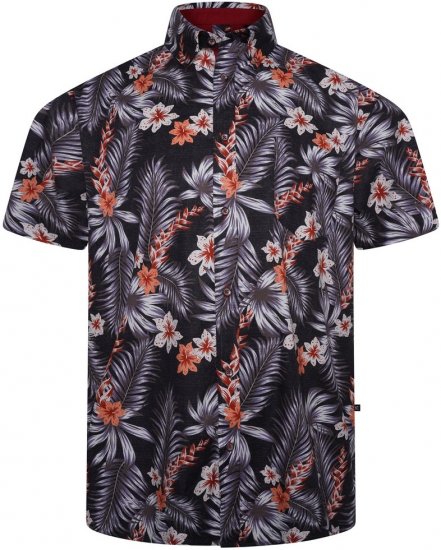 Kam Jeans 6330 AOP Floral Print Short Sleeve Shirt Navy - Overhemden - Overhemden Grote Maten Heren