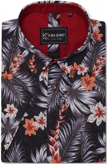 Kam Jeans 6330 AOP Floral Print Short Sleeve Shirt Navy - Overhemden - Overhemden Grote Maten Heren