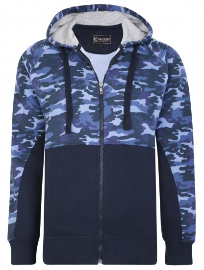 Kam Jeans 7036 Camo Print Full Zipper Hoodie Navy - Sweaters & hoodies - Sweaters & Hoodies Grote Maten Heren