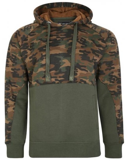 Kam Jeans 7036B Camo Pannelled Over The Head Hoody Khaki - Sweaters & hoodies - Sweaters & Hoodies Grote Maten Heren