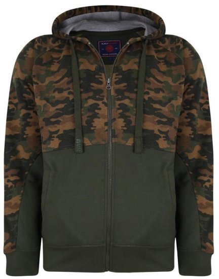 Kam Jeans 7036 Camo Print Full Zipper Hoodie Khaki - Sweaters & hoodies - Sweaters & Hoodies Grote Maten Heren