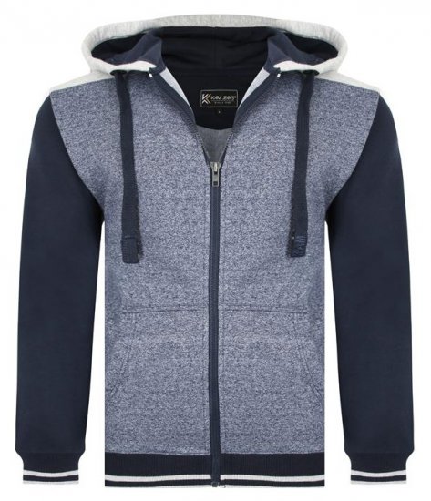 Kam Jeans 7042 Zip Thru Panelled Hoody Indigo - Sweaters & hoodies - Sweaters & Hoodies Grote Maten Heren