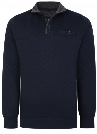 Kam Jeans 7050 Quilted Jersey Sweater 1/4 Button Up Navy - Sweaters & hoodies - Sweaters & Hoodies Grote Maten Heren