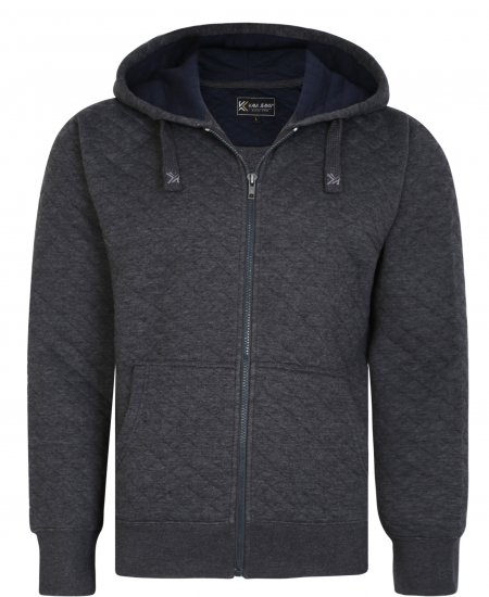 Kam Jeans 7051 Quilted Jersey Zip Thru Hoody Charcoal - Sweaters & hoodies - Sweaters & Hoodies Grote Maten Heren
