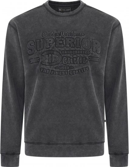 Kam Jeans 7065 Crew Neck Washed Embossed Sweatshirt Black TALL SIZES - HERENKLEDING MT-6XLT - Tall Kleding Heren