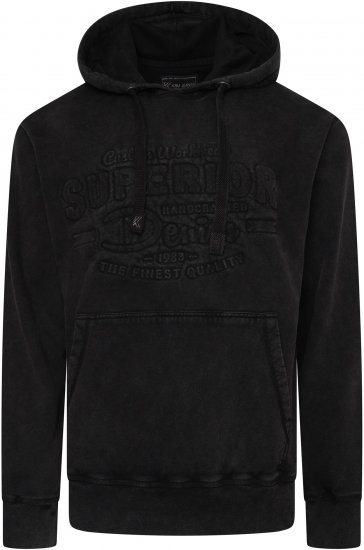 Kam Jeans 7066 Over Head Washed Embossed Hoody Black TALL SIZES - HERENKLEDING MT-6XLT - Tall Kleding Heren