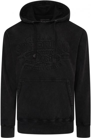 Kam Jeans 7066 Over Head Washed Embossed Hoody Black - Sweaters & hoodies - Sweaters & Hoodies Grote Maten Heren