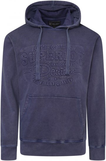 Kam Jeans 7066 Over Head Washed Embossed Hoody Blue - Sweaters & hoodies - Sweaters & Hoodies Grote Maten Heren