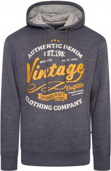 Kam Jeans 7072 Over Head Vintage EMB Hoody Blue Nights - Sweaters & hoodies - Sweaters & Hoodies Grote Maten Heren