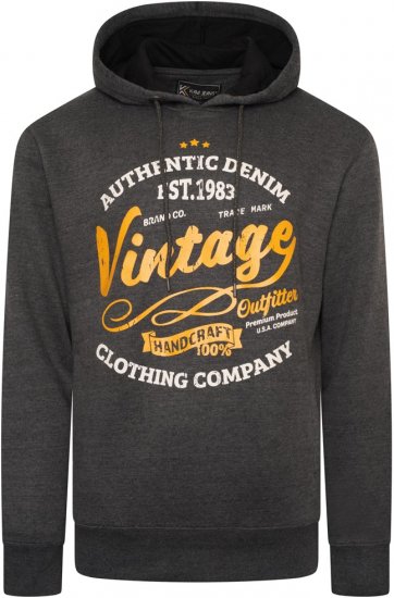 Kam Jeans 7072 Over Head Vintage EMB Hoody Charcoal - Sweaters & hoodies - Sweaters & Hoodies Grote Maten Heren