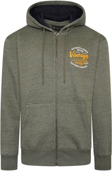 Kam Jeans 7073 Zip Thru Vintage EMB Hoody Khaki - Sweaters & hoodies - Sweaters & Hoodies Grote Maten Heren