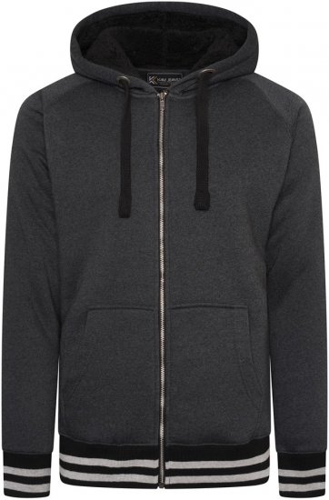 Kam Jeans 7074 Zip Thru Sherpa Hoody with Contrast Cuff/Hem Charcoal - Sweaters & hoodies - Sweaters & Hoodies Grote Maten Heren
