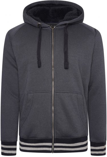 Kam Jeans 7074 Zip Thru Sherpa Hoody with Contrast Cuff/Hem Dark Grey - Sweaters & hoodies - Sweaters & Hoodies Grote Maten Heren