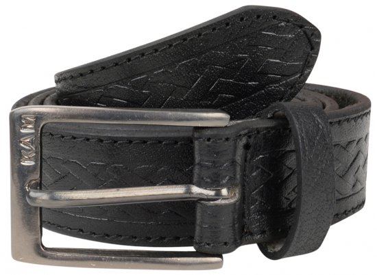 Kam Jeans 919 Weave Pattern Leather Belt Black - Riemen - Grote Maten Heren Riemen