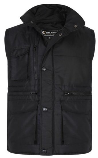 Kam Jeans KV115 Military Multi Pocket Vest Black - Jassen - Grote Maten Herenjassen