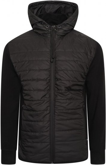 Kam Jeans KV136 Padded Body And Jersey Sleeves Hybrid Zip Thru Quilted Hoody Black - Jassen - Grote Maten Herenjassen