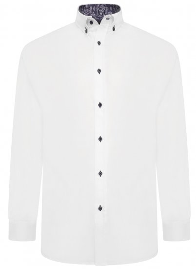 Kam Jeans P023 L/S Premium Stretch Shirt White - Overhemden - Overhemden Grote Maten Heren
