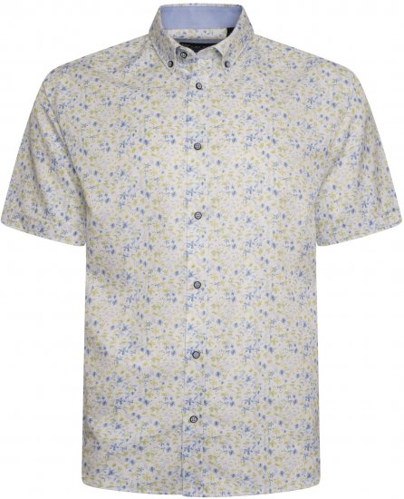 Kam Jeans P036 Premium Floral Print Shirt White - Overhemden - Overhemden Grote Maten Heren