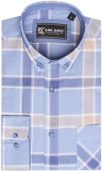 Kam Jeans P038 LS Premium Cotton Check Shirt Denim - Overhemden - Overhemden Grote Maten Heren