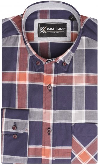 Kam Jeans P038 LS Premium Cotton Check Shirt Navy - Overhemden - Overhemden Grote Maten Heren