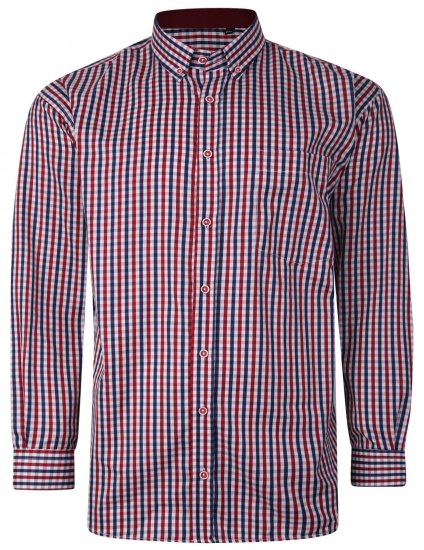 Kam Jeans P640 Premium Gingham Check Shirt LS Red - Overhemden - Overhemden Grote Maten Heren