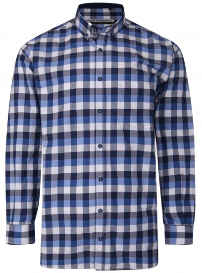 Kam Jeans P642 Premium Large Check Shirt LS Blue - Overhemden - Overhemden Grote Maten Heren
