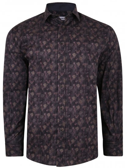 Kam Jeans P679 Floral Print Shirt Black - Overhemden - Overhemden Grote Maten Heren