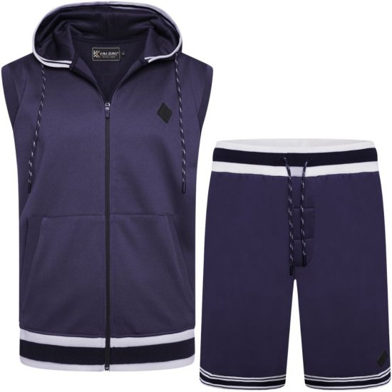 Kam Jeans TS005 Retro Tracky Set (Shorts/Sleeveless Hoodie) Navy - Motleys gekke apriluitverkoop - 