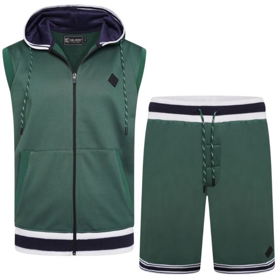 Kam Jeans TS005 Retro Tracky Set (Shorts/Sleeveless Hoodie) Racing Green - Alle kleding - Herenkleding in grote maten