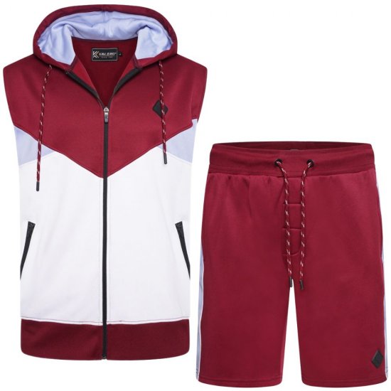 Kam Jeans TS006 Retro Pannelled Tracky Set (Shorts/Sleeveless Hoodie) Red - Trainingspakken - Grote Maten Trainingspakken Heren