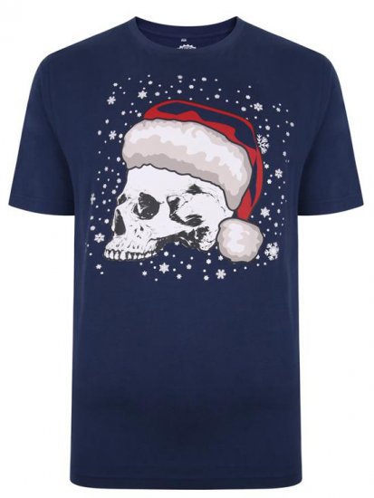 Kam Jeans X008 Santa Skull Print T-Shirt Navy - T-shirts - Grote Maten T-shirts Heren