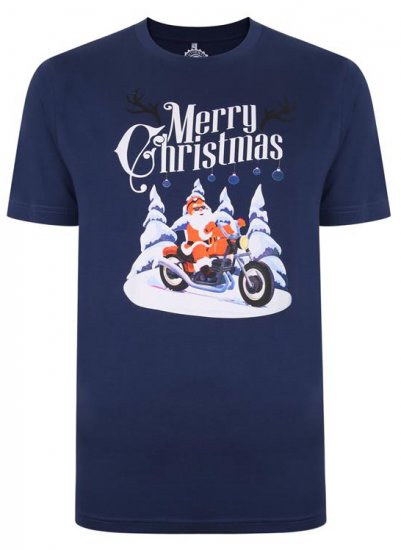 Kam Jeans X009 Santa Biker Print T-Shirt Navy - T-shirts - Grote Maten T-shirts Heren