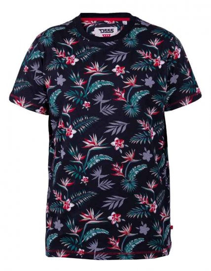 D555 Keating Hawaiian Print Crew Neck T-Shirt Black - T-shirts - Grote Maten T-shirts Heren