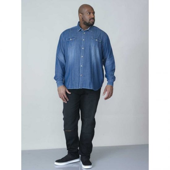 D555 Adcock Long Sleeve Vintage Denim Shirt - Overhemden - Overhemden Grote Maten Heren