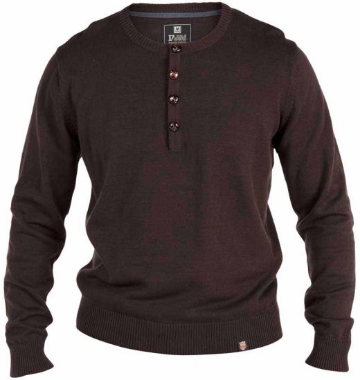 D555 Grandad Knitted Sweater Brown - Sweaters & hoodies - Sweaters & Hoodies Grote Maten Heren