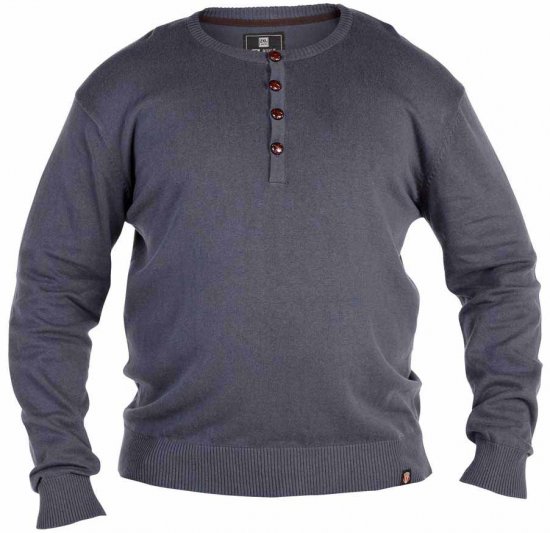 D555 Grandad Knitted Sweater Charcoal - Sweaters & hoodies - Sweaters & Hoodies Grote Maten Heren