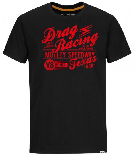 Motley Denim Lincoln T-Shirt Red on Black - T-shirts - Grote Maten T-shirts Heren