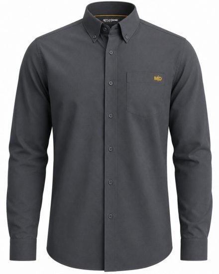 Motley Denim Lisbon Long Sleeve Shirt Charcoal - Overhemden - Overhemden Grote Maten Heren
