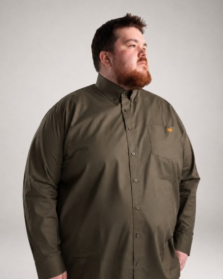Motley Denim Lisbon Long Sleeve Shirt Dark Khaki - Overhemden - Overhemden Grote Maten Heren