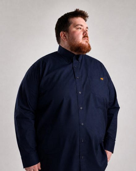 Motley Denim Lisbon Long Sleeve Shirt Navy - Overhemden - Overhemden Grote Maten Heren